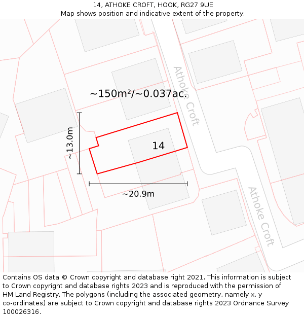 14, ATHOKE CROFT, HOOK, RG27 9UE: Plot and title map