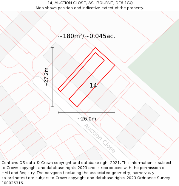 14, AUCTION CLOSE, ASHBOURNE, DE6 1GQ: Plot and title map