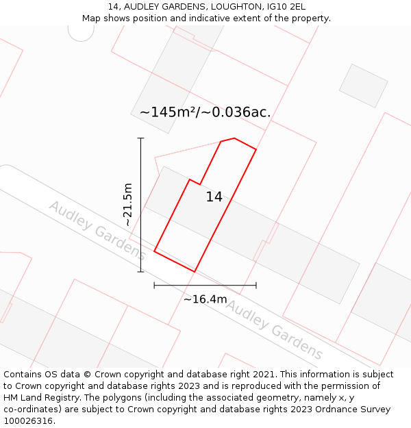14, AUDLEY GARDENS, LOUGHTON, IG10 2EL: Plot and title map