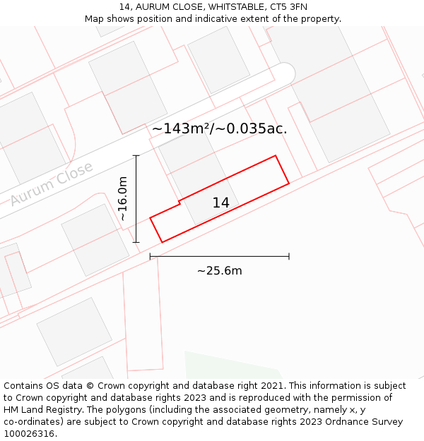 14, AURUM CLOSE, WHITSTABLE, CT5 3FN: Plot and title map