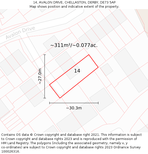 14, AVALON DRIVE, CHELLASTON, DERBY, DE73 5AP: Plot and title map