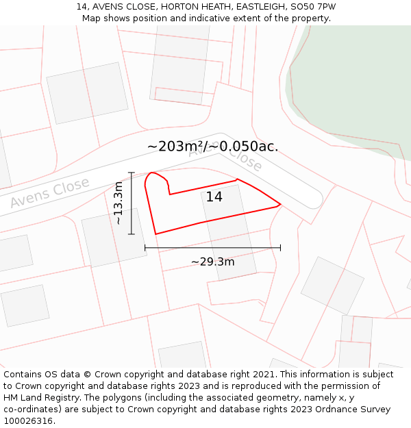 14, AVENS CLOSE, HORTON HEATH, EASTLEIGH, SO50 7PW: Plot and title map
