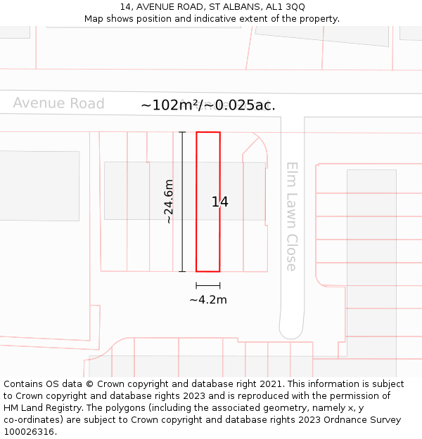 14, AVENUE ROAD, ST ALBANS, AL1 3QQ: Plot and title map