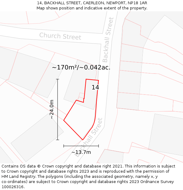 14, BACKHALL STREET, CAERLEON, NEWPORT, NP18 1AR: Plot and title map