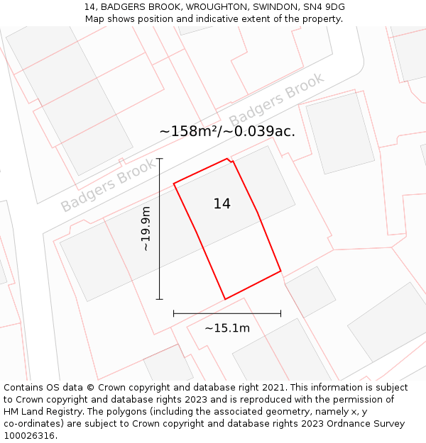 14, BADGERS BROOK, WROUGHTON, SWINDON, SN4 9DG: Plot and title map