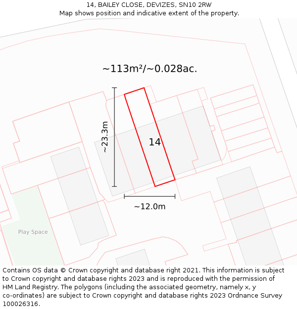 14, BAILEY CLOSE, DEVIZES, SN10 2RW: Plot and title map