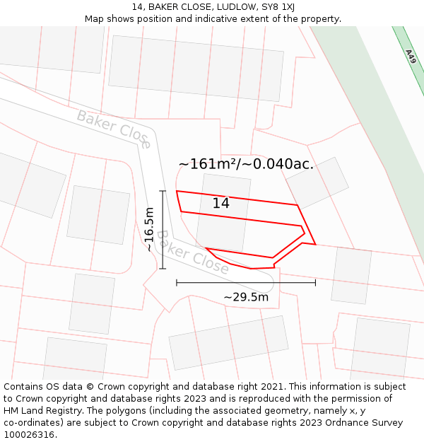 14, BAKER CLOSE, LUDLOW, SY8 1XJ: Plot and title map
