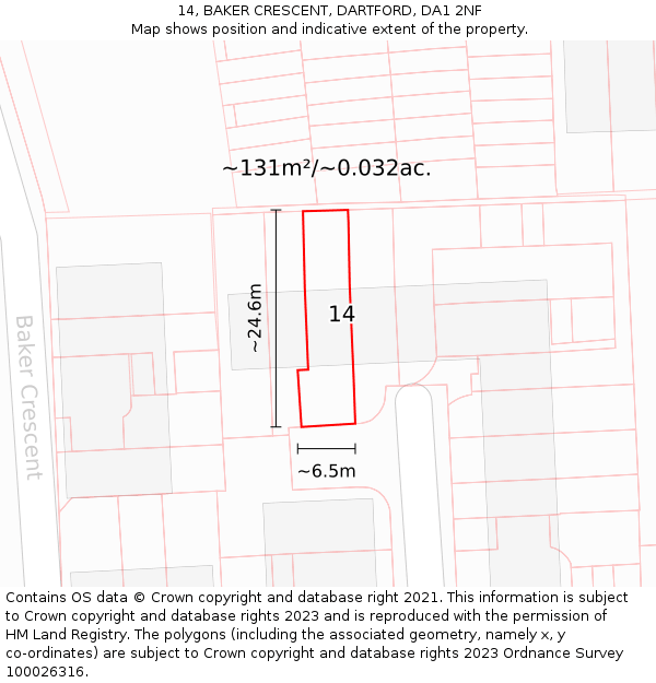 14, BAKER CRESCENT, DARTFORD, DA1 2NF: Plot and title map