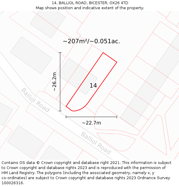 14, BALLIOL ROAD, BICESTER, OX26 4TD: Plot and title map