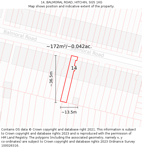 14, BALMORAL ROAD, HITCHIN, SG5 1XG: Plot and title map