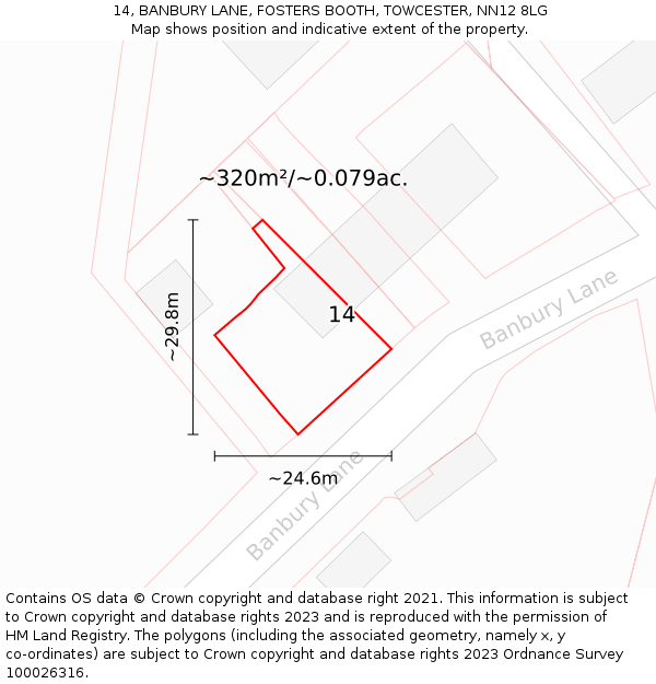 14, BANBURY LANE, FOSTERS BOOTH, TOWCESTER, NN12 8LG: Plot and title map