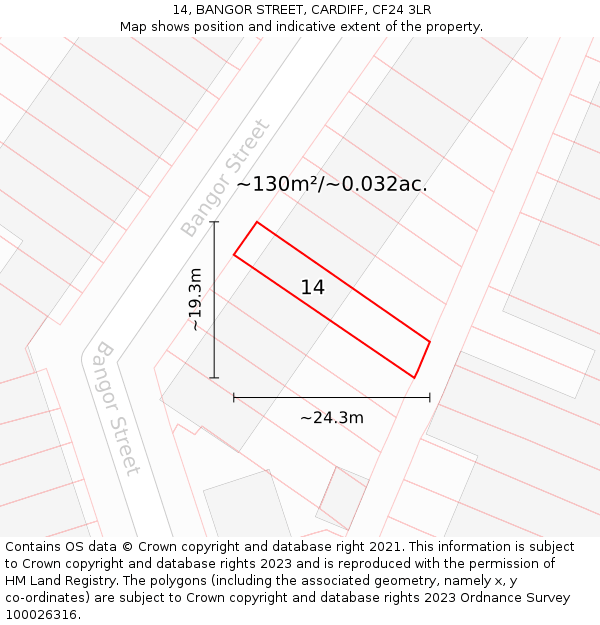 14, BANGOR STREET, CARDIFF, CF24 3LR: Plot and title map