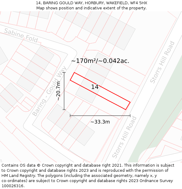 14, BARING GOULD WAY, HORBURY, WAKEFIELD, WF4 5HX: Plot and title map
