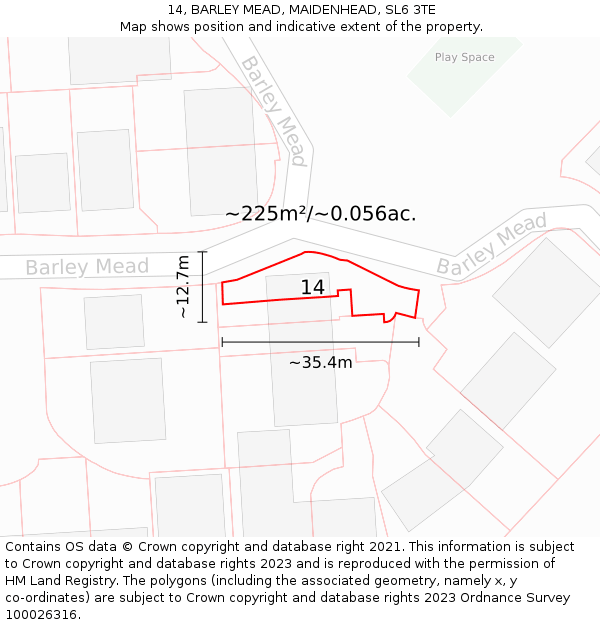 14, BARLEY MEAD, MAIDENHEAD, SL6 3TE: Plot and title map