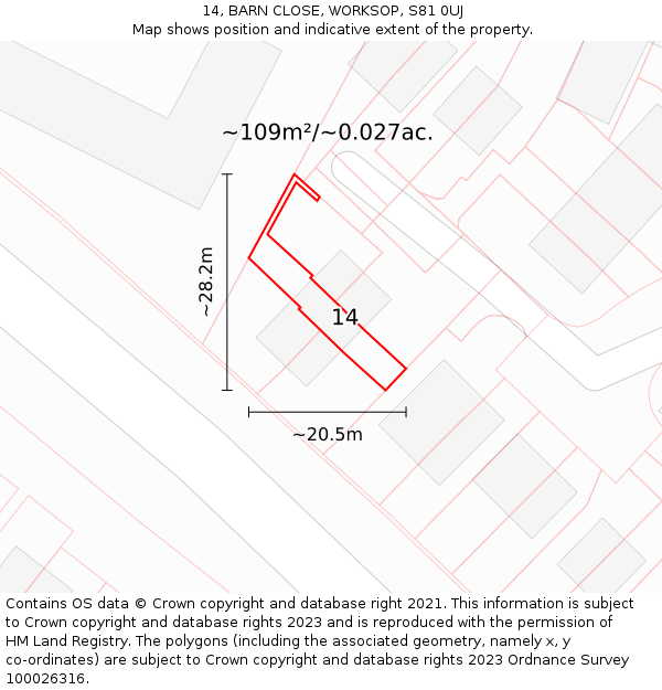 14, BARN CLOSE, WORKSOP, S81 0UJ: Plot and title map