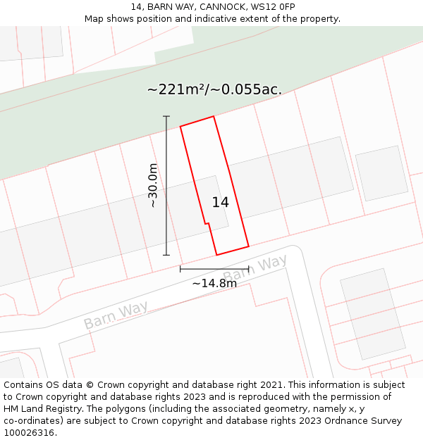 14, BARN WAY, CANNOCK, WS12 0FP: Plot and title map