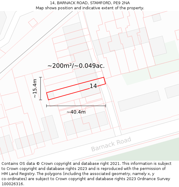 14, BARNACK ROAD, STAMFORD, PE9 2NA: Plot and title map