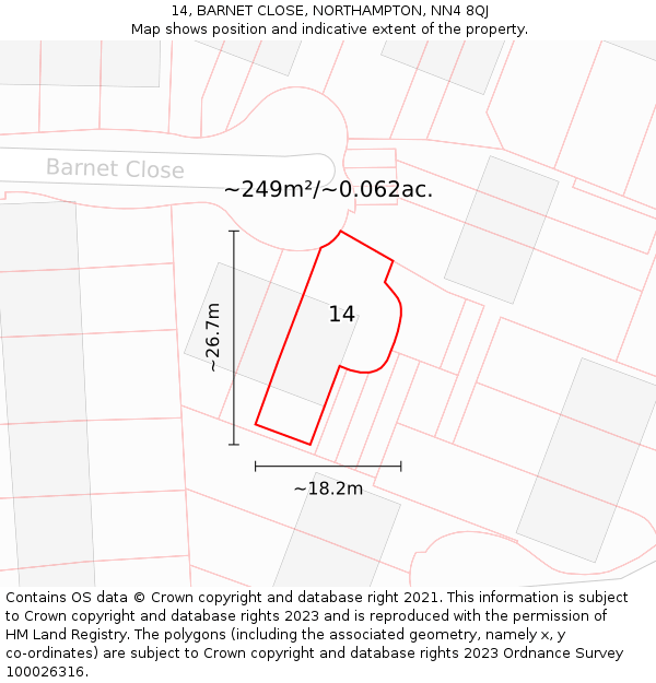 14, BARNET CLOSE, NORTHAMPTON, NN4 8QJ: Plot and title map
