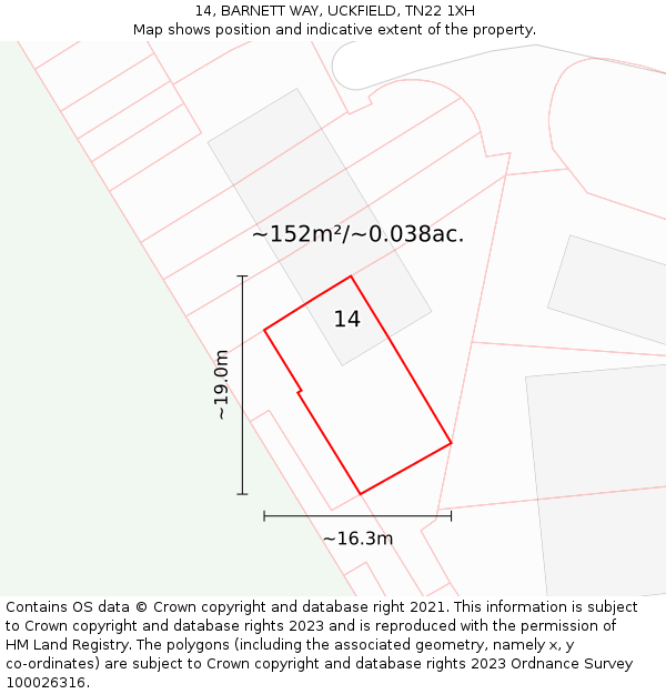 14, BARNETT WAY, UCKFIELD, TN22 1XH: Plot and title map