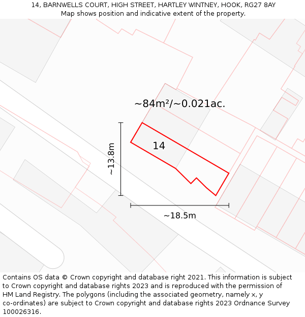 14, BARNWELLS COURT, HIGH STREET, HARTLEY WINTNEY, HOOK, RG27 8AY: Plot and title map