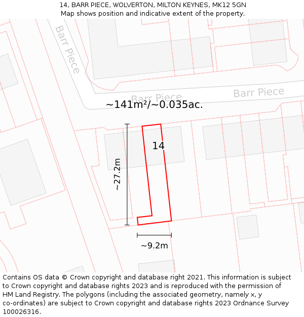 14, BARR PIECE, WOLVERTON, MILTON KEYNES, MK12 5GN: Plot and title map