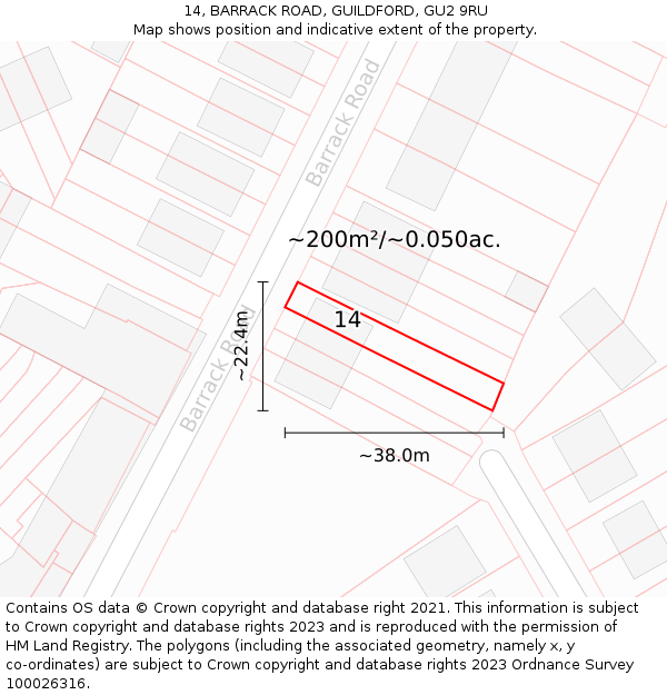 14, BARRACK ROAD, GUILDFORD, GU2 9RU: Plot and title map