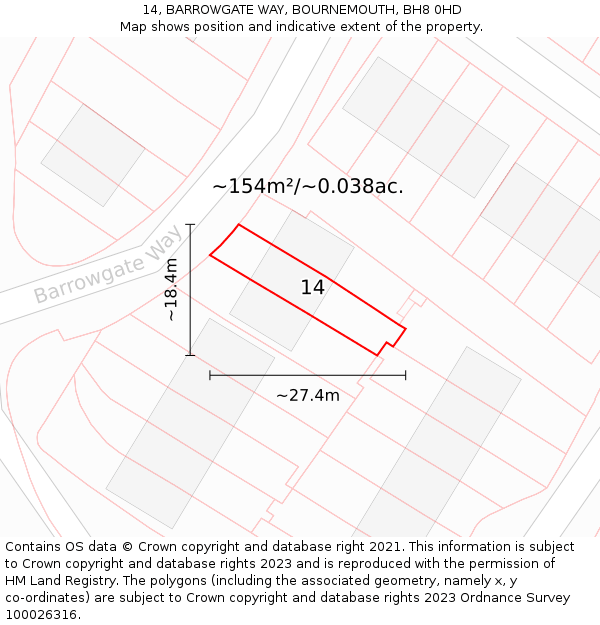 14, BARROWGATE WAY, BOURNEMOUTH, BH8 0HD: Plot and title map
