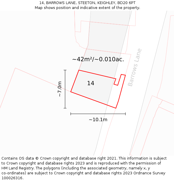 14, BARROWS LANE, STEETON, KEIGHLEY, BD20 6PT: Plot and title map