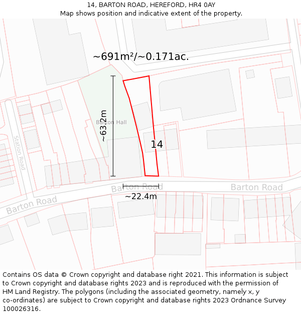 14, BARTON ROAD, HEREFORD, HR4 0AY: Plot and title map