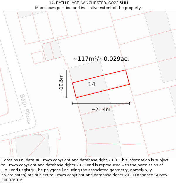 14, BATH PLACE, WINCHESTER, SO22 5HH: Plot and title map