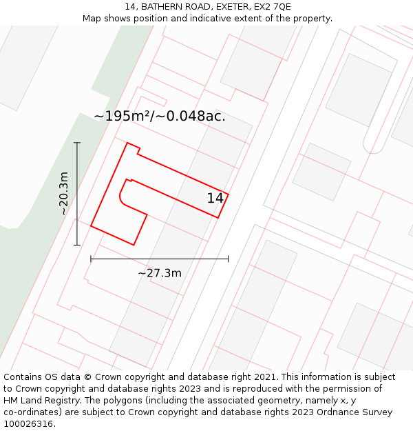 14, BATHERN ROAD, EXETER, EX2 7QE: Plot and title map