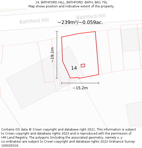 14, BATHFORD HILL, BATHFORD, BATH, BA1 7SL: Plot and title map