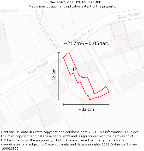 14, BAY ROAD, GILLINGHAM, SP8 4EF: Plot and title map