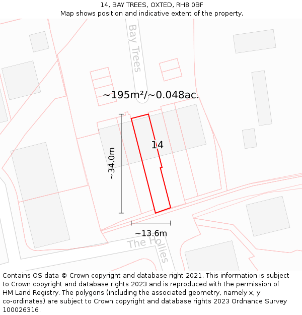 14, BAY TREES, OXTED, RH8 0BF: Plot and title map