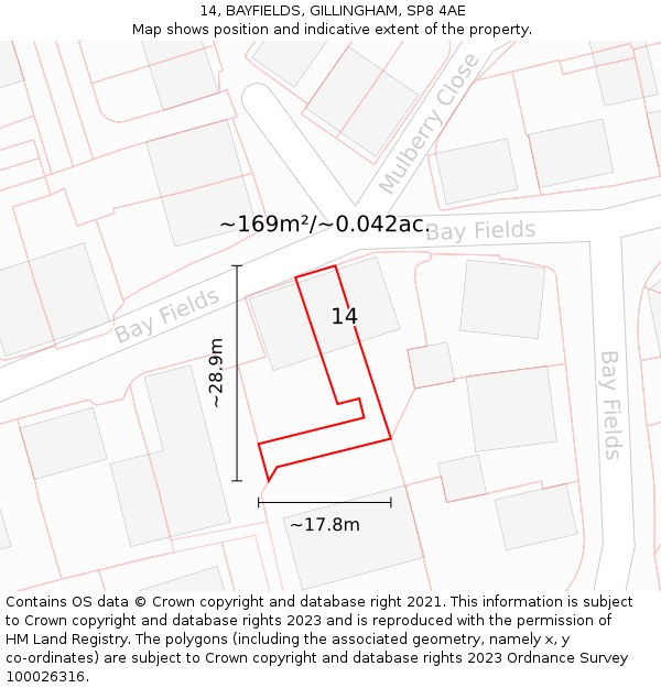 14, BAYFIELDS, GILLINGHAM, SP8 4AE: Plot and title map