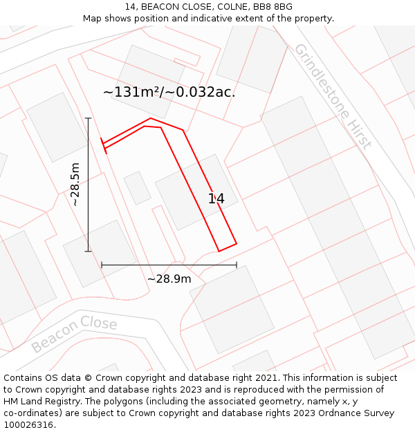 14, BEACON CLOSE, COLNE, BB8 8BG: Plot and title map