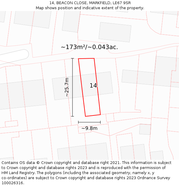 14, BEACON CLOSE, MARKFIELD, LE67 9SR: Plot and title map