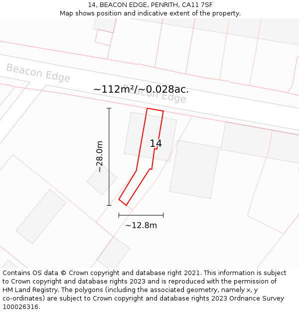 14, BEACON EDGE, PENRITH, CA11 7SF: Plot and title map