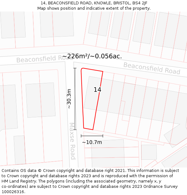 14, BEACONSFIELD ROAD, KNOWLE, BRISTOL, BS4 2JF: Plot and title map