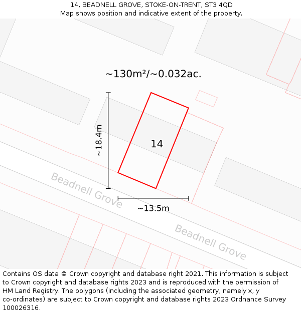 14, BEADNELL GROVE, STOKE-ON-TRENT, ST3 4QD: Plot and title map