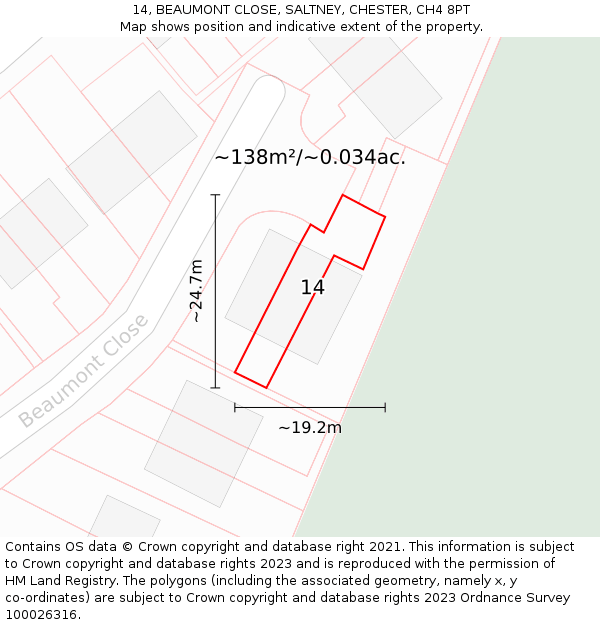 14, BEAUMONT CLOSE, SALTNEY, CHESTER, CH4 8PT: Plot and title map
