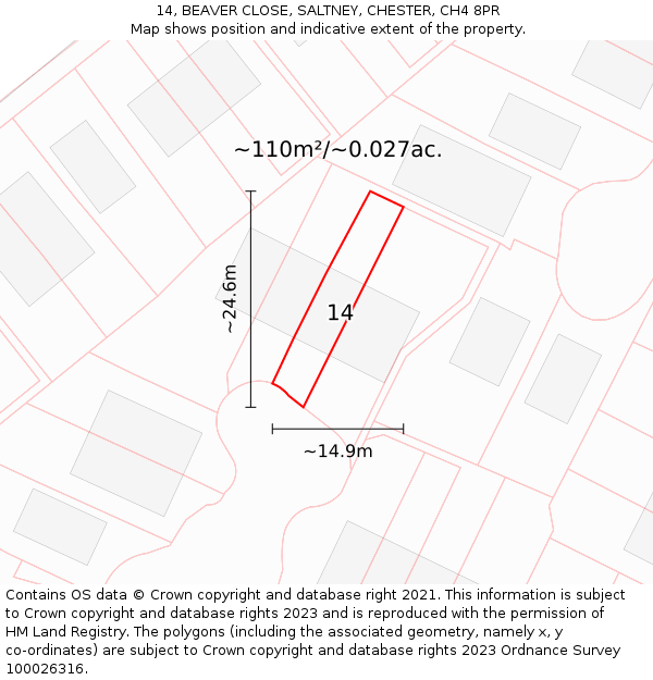 14, BEAVER CLOSE, SALTNEY, CHESTER, CH4 8PR: Plot and title map