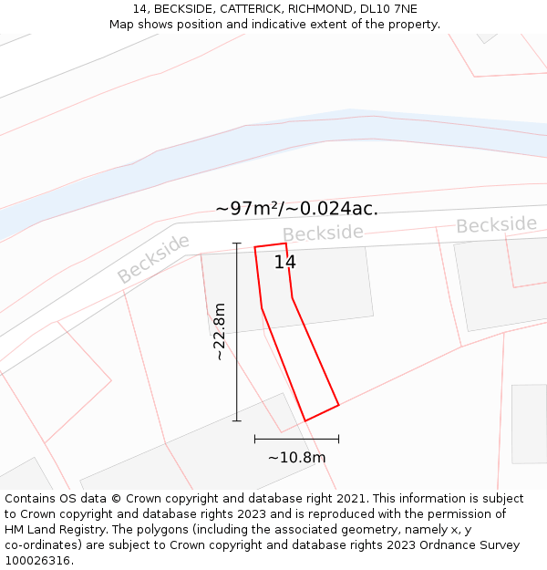 14, BECKSIDE, CATTERICK, RICHMOND, DL10 7NE: Plot and title map