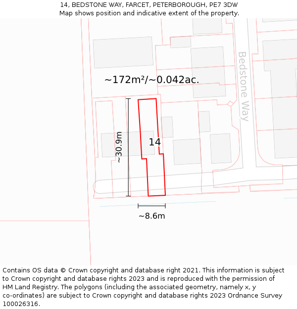 14, BEDSTONE WAY, FARCET, PETERBOROUGH, PE7 3DW: Plot and title map