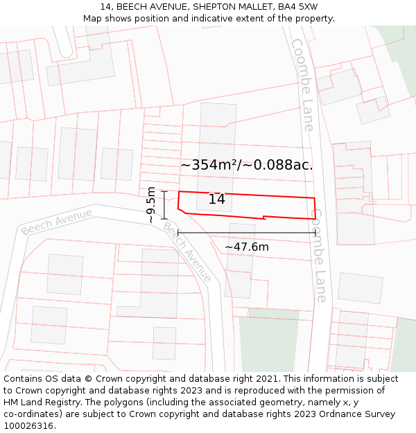 14, BEECH AVENUE, SHEPTON MALLET, BA4 5XW: Plot and title map