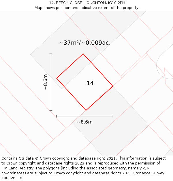 14, BEECH CLOSE, LOUGHTON, IG10 2PH: Plot and title map