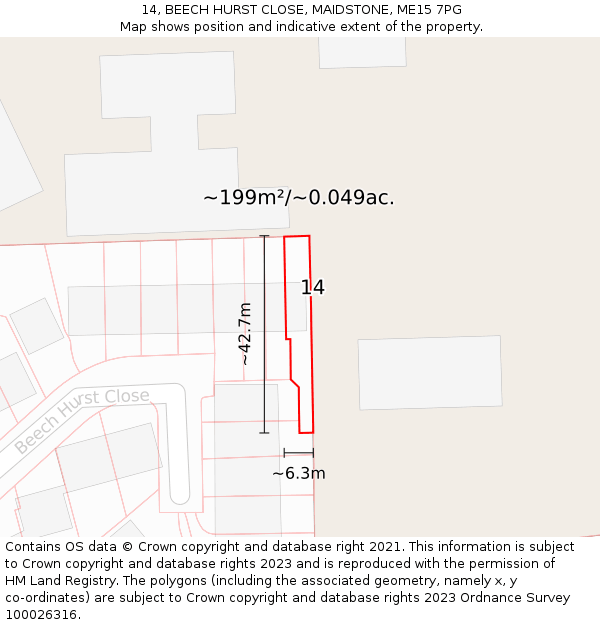 14, BEECH HURST CLOSE, MAIDSTONE, ME15 7PG: Plot and title map