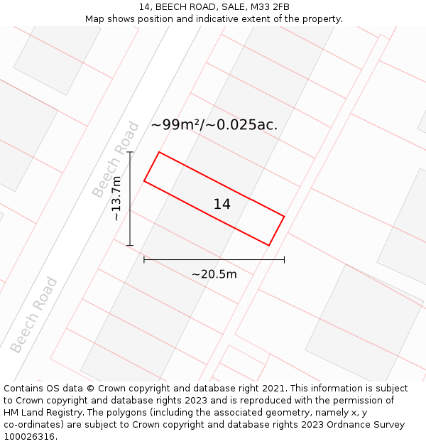 14, BEECH ROAD, SALE, M33 2FB: Plot and title map