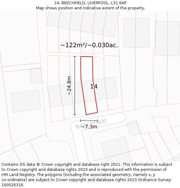 14, BEECHFIELD, LIVERPOOL, L31 6AP: Plot and title map