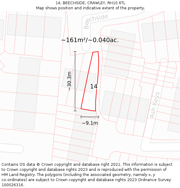 14, BEECHSIDE, CRAWLEY, RH10 6TL: Plot and title map